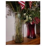 Floral Centerpiece in Glass Vase with American Flags - Mixed Wildflowers Floral Centerpiece in Glass Vase with American Flags - Mixed Wildflowers
