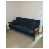 Futon Sofa 82 in L x 38 in W x 33 in H - Navy Fabric on Wood Frame Futon Sofa 82 in L x 38 in W x 33 in H - Navy Fabric on Wood Frame