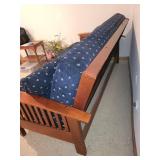 Futon Sofa 82 in L x 38 in W x 33 in H - Navy Fabric on Wood Frame Futon Sofa 82 in L x 38 in W x 33 in H - Navy Fabric on Wood Frame