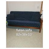Futon Sofa 82 in L x 38 in W x 33 in H - Navy Fabric on Wood Frame Futon Sofa 82 in L x 38 in W x 33 in H - Navy Fabric on Wood Frame