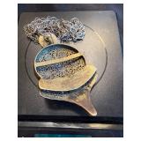 Antique silver tabzimt pendant with filigree and enamel detail - coral teardrops Antique silver tabzimt pendant with filigree and enamel detail - coral teardrops