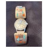 Sterling Inlay Watch Bracelet - Vintage Turquoise/Coral Band Sterling Inlay Watch Bracelet - Vintage Turquoise/Coral Band