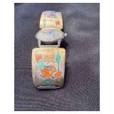 Sterling Inlay Watch Bracelet - Vintage Turquoise/Coral Band Sterling Inlay Watch Bracelet - Vintage Turquoise/Coral Band