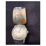 Sterling Inlay Watch Bracelet - Vintage Turquoise/Coral Band Sterling Inlay Watch Bracelet - Vintage Turquoise/Coral Band