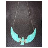 Sterling turquoise hinged eagle necklace - Flying Eagle, 4" Wide