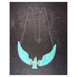 Sterling turquoise hinged eagle necklace - Flying Eagle, 4" Wide
