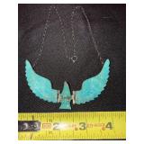 Sterling turquoise hinged eagle necklace - Flying Eagle, 4" Wide