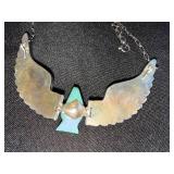 Sterling turquoise hinged eagle necklace - Flying Eagle, 4" Wide