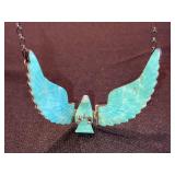 Sterling turquoise hinged eagle necklace - Flying Eagle, 4" Wide