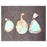 LT Sterling Vintage Turquoise Pendants (Lot of 3)