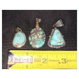 LT Sterling Vintage Turquoise Pendants (Lot of 3)