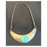 Sterling Silver Turquoise Crescent Necklace - Vintage