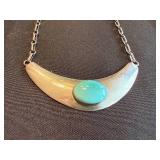 Sterling Silver Turquoise Crescent Necklace - Vintage