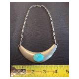 Sterling Silver Turquoise Crescent Necklace - Vintage