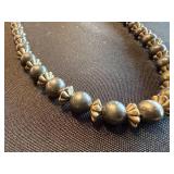 Hematite Bead Necklace - 18in with Floral Starburst Spacers