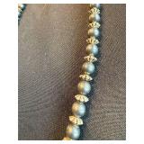 Hematite Bead Necklace - 18in with Floral Starburst Spacers