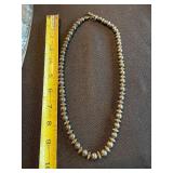 Hematite Bead Necklace - 18in with Floral Starburst Spacers