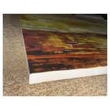 Impressionist Lake Landscape Canvas - Man in White Hat on Red Boat (approx 40 in wide) Impressionist Lake Landscape Canvas - Man in White Hat on Red Boat (approx 40 in wide)