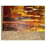 Impressionist Lake Landscape Canvas - Man in White Hat on Red Boat (approx 40 in wide) Impressionist Lake Landscape Canvas - Man in White Hat on Red Boat (approx 40 in wide)