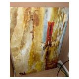 Impressionist Lake Landscape Canvas - Man in White Hat on Red Boat (approx 40 in wide) Impressionist Lake Landscape Canvas - Man in White Hat on Red Boat (approx 40 in wide)