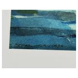 Framed Landscape Print - Two Men in Blue Rowboat on a Lake Framed Landscape Print - Two Men in Blue Rowboat on a Lake