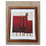 Koehler Abstract Print - Framed Red Geometric Figures with Green Apples Koehler Abstract Print - Framed Red Geometric Figures with Green Apples