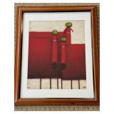 Koehler Abstract Print - Framed Red Geometric Figures with Green Apples Koehler Abstract Print - Framed Red Geometric Figures with Green Apples