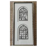 Metal Wall Art - 2-Panel Dual Arch Window Motif With Cat & Plant Scenes Metal Wall Art - 2-Panel Dual Arch Window Motif With Cat & Plant Scenes