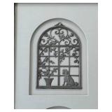 Metal Wall Art - 2-Panel Dual Arch Window Motif With Cat & Plant Scenes Metal Wall Art - 2-Panel Dual Arch Window Motif With Cat & Plant Scenes