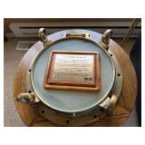 Porthole Window Memorial - An Atlantic Memory on Brass Ring with Wooden Table Base Porthole Window Memorial - An Atlantic Memory on Brass Ring with Wooden Table Base