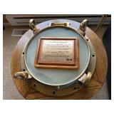 Porthole Window Memorial - An Atlantic Memory on Brass Ring with Wooden Table Base Porthole Window Memorial - An Atlantic Memory on Brass Ring with Wooden Table Base