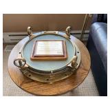 Porthole Window Memorial - An Atlantic Memory on Brass Ring with Wooden Table Base Porthole Window Memorial - An Atlantic Memory on Brass Ring with Wooden Table Base