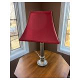 Table Lamp - Silver-Tone Pedestal Base, Red Fabric Shade Table Lamp - Silver-Tone Pedestal Base, Red Fabric Shade