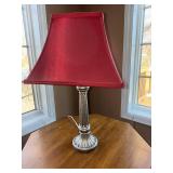 Table Lamp - Silver-Tone Pedestal Base, Red Fabric Shade Table Lamp - Silver-Tone Pedestal Base, Red Fabric Shade