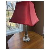 Table Lamp - Silver-Tone Pedestal Base, Red Fabric Shade Table Lamp - Silver-Tone Pedestal Base, Red Fabric Shade