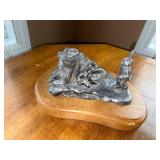 Pewter-Tone Rabbit & Adventurer Diorama on Wood Base Pewter-Tone Rabbit & Adventurer Diorama on Wood Base