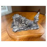 Pewter-Tone Rabbit & Adventurer Diorama on Wood Base Pewter-Tone Rabbit & Adventurer Diorama on Wood Base