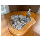 Pewter-Tone Rabbit & Adventurer Diorama on Wood Base Pewter-Tone Rabbit & Adventurer Diorama on Wood Base
