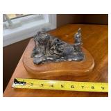 Pewter-Tone Rabbit & Adventurer Diorama on Wood Base Pewter-Tone Rabbit & Adventurer Diorama on Wood Base