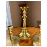 Brass 3-Piece Candelabra Set - Centerpiece Candlestick and 2 Side Holders Brass 3-Piece Candelabra Set - Centerpiece Candlestick and 2 Side Holders