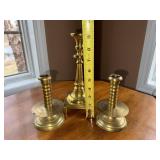 Brass 3-Piece Candelabra Set - Centerpiece Candlestick and 2 Side Holders Brass 3-Piece Candelabra Set - Centerpiece Candlestick and 2 Side Holders