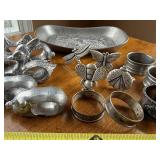 Vintage Pewter Napkin Rings in Animal, Dragonfly & Bee Shapes with Decorative Tray Vintage Pewter Napkin Rings in Animal, Dragonfly & Bee Shapes with Decorative Tray