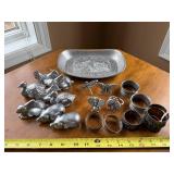 Vintage Pewter Napkin Rings in Animal, Dragonfly & Bee Shapes with Decorative Tray Vintage Pewter Napkin Rings in Animal, Dragonfly & Bee Shapes with Decorative Tray