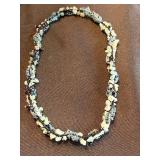 Blue & Black Beaded Necklace - Light Aqua Chip Beads & Crystal Accents