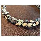 Blue & Black Beaded Necklace - Light Aqua Chip Beads & Crystal Accents