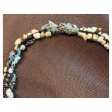 Blue & Black Beaded Necklace - Light Aqua Chip Beads & Crystal Accents