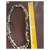 Blue & Black Beaded Necklace - Light Aqua Chip Beads & Crystal Accents