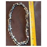 Blue & Black Beaded Necklace - Light Aqua Chip Beads & Crystal Accents