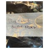 Blue & Black Beaded Necklace - Light Aqua Chip Beads & Crystal Accents