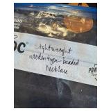 Necklace - Oval Wooden Pendant Beaded with Red Accent Beads